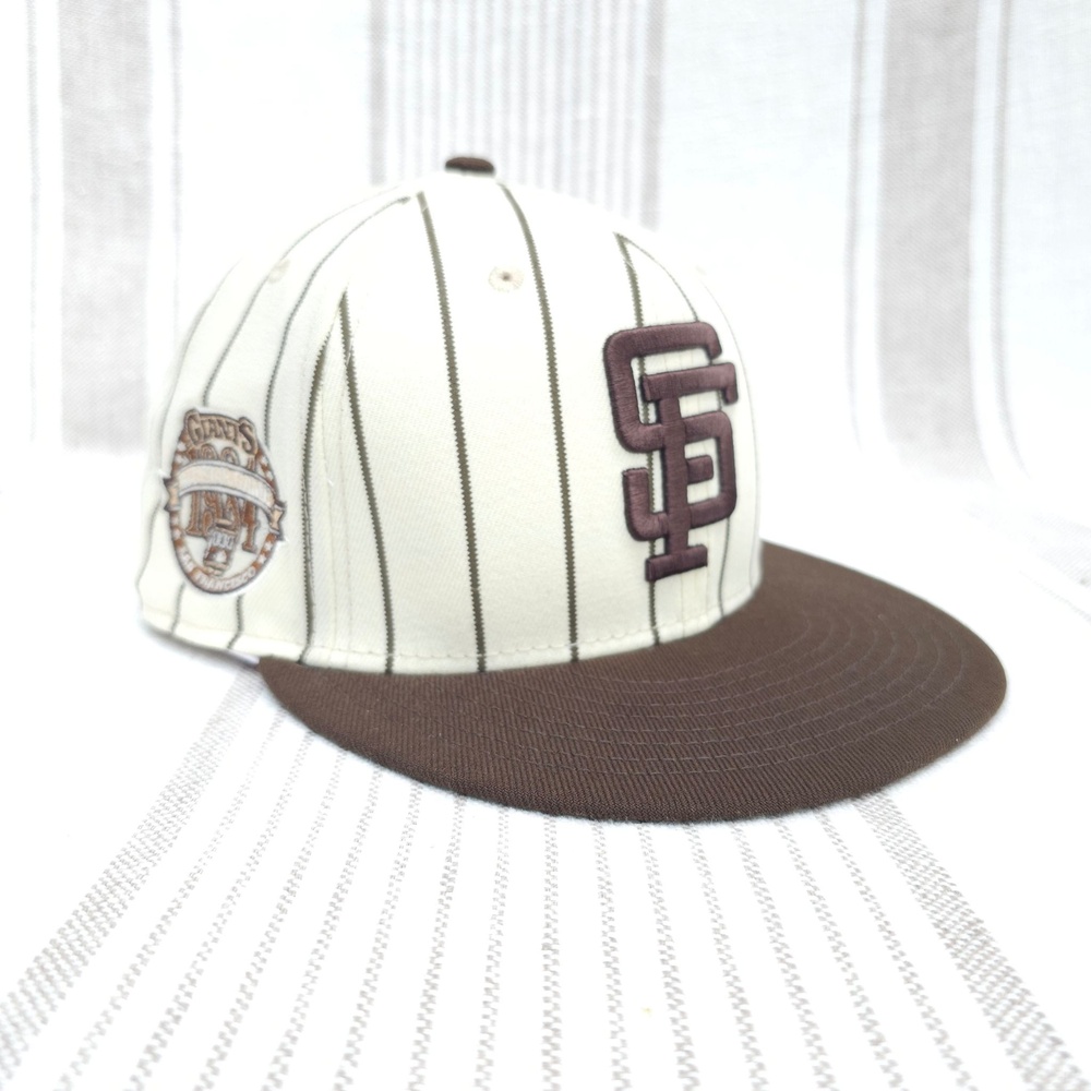 SF Giants New Era Hat Cap 59FIFTY Pinstripe White Brown Fitted 7 1/2 MLB Retro